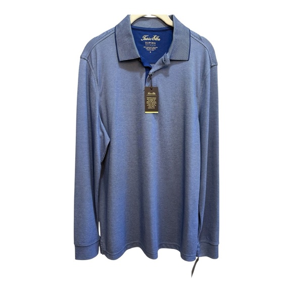 Tasso Elba Supima Men’s Shirt Blue Polo NWT Collar Long Sleeve Buttons Size S - Picture 1 of 10